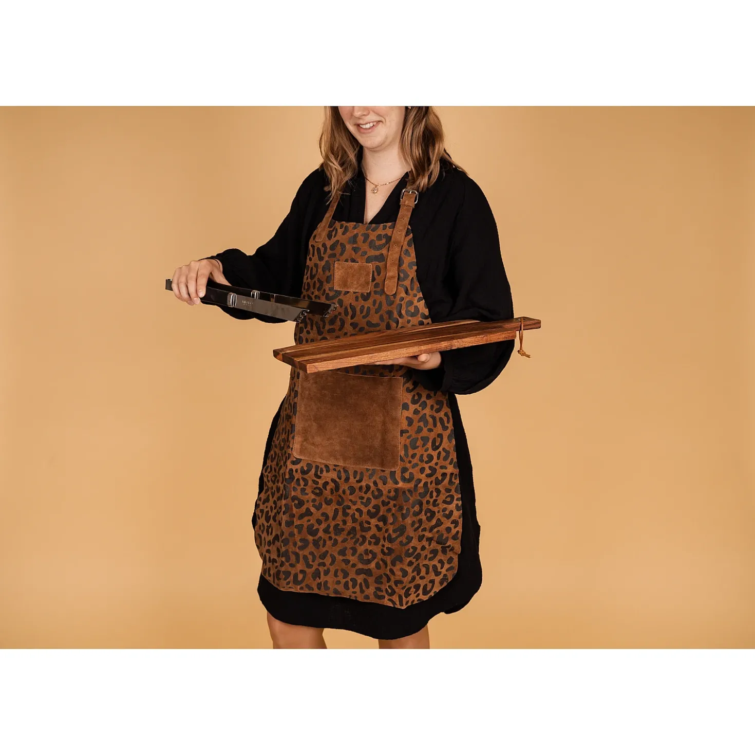 Dugros Lederen Schort Met Luipaardprint Cognac
