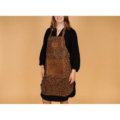 Dugros Lederen Schort Met Luipaardprint Cognac