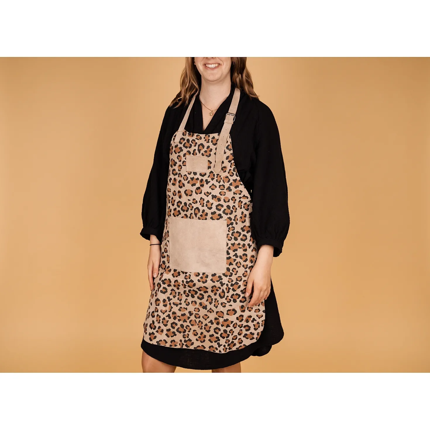 Dugros Lederen Schort Met Tijgerprint Beige