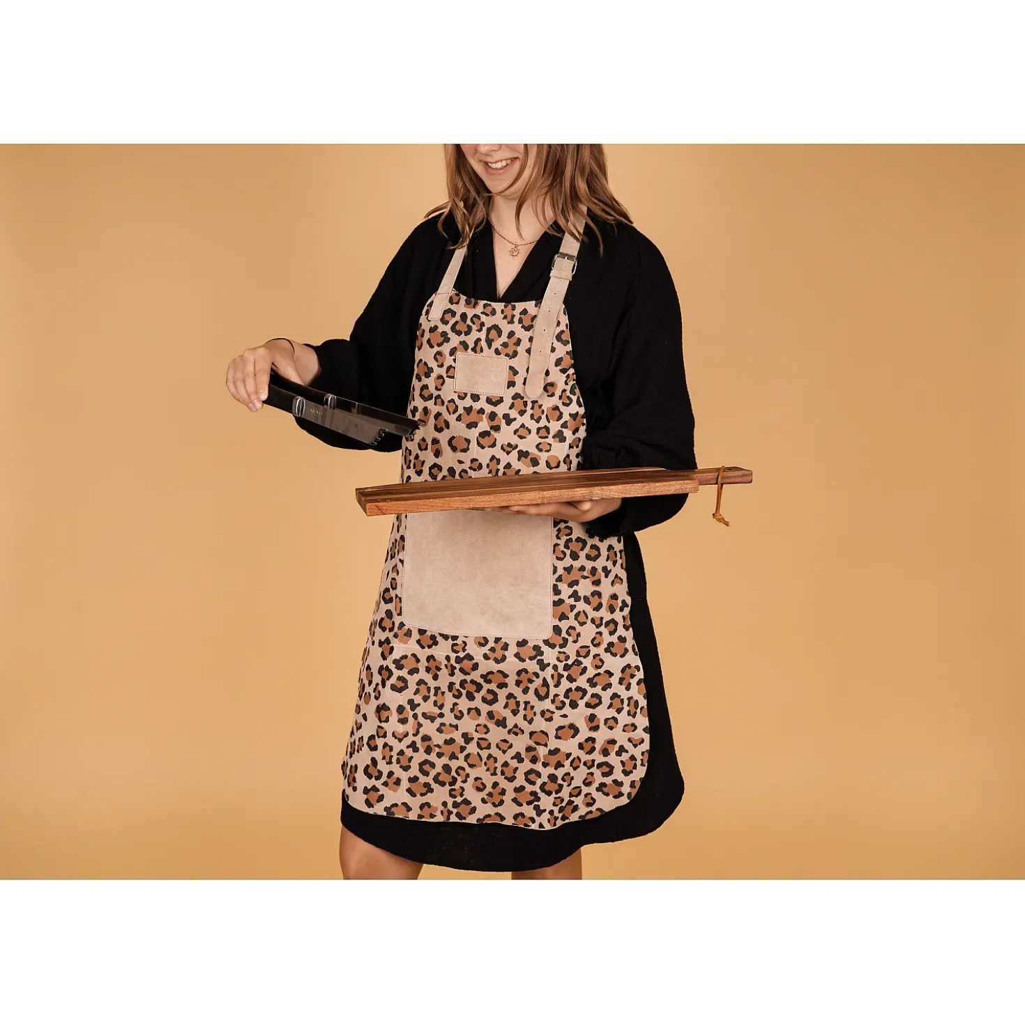 Dugros Lederen Schort Met Tijgerprint Beige