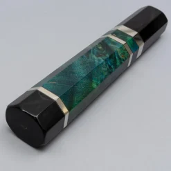 Handvat Blauw/Groen hout met Buffelhoorn 135 mm