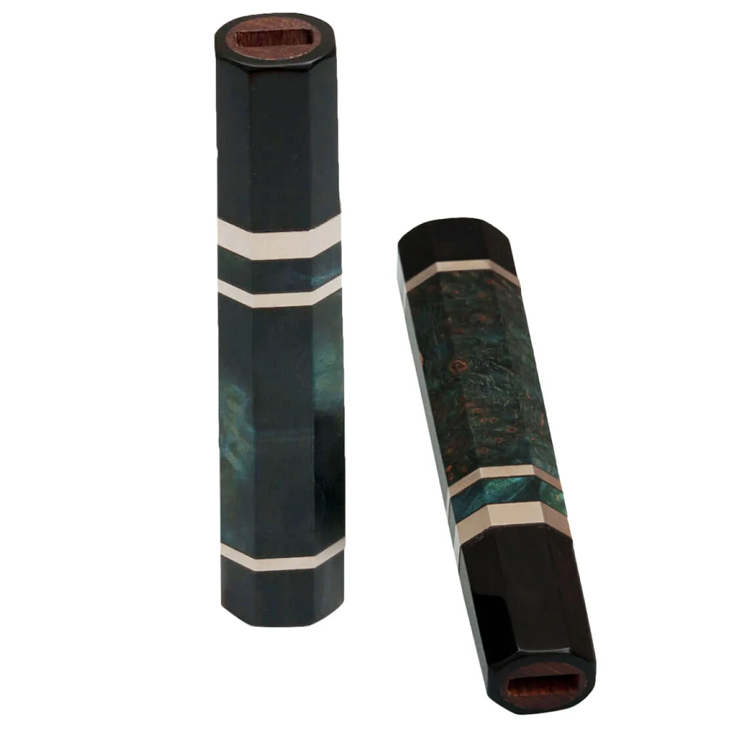 Handvat Blauw/Groen hout met Buffelhoorn 135 mm
