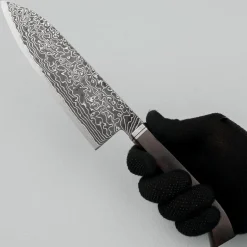 Hatsukokoro Ryuhyo Kurozome SG2 Damast Curved Ebony Santoku 17.5 cm