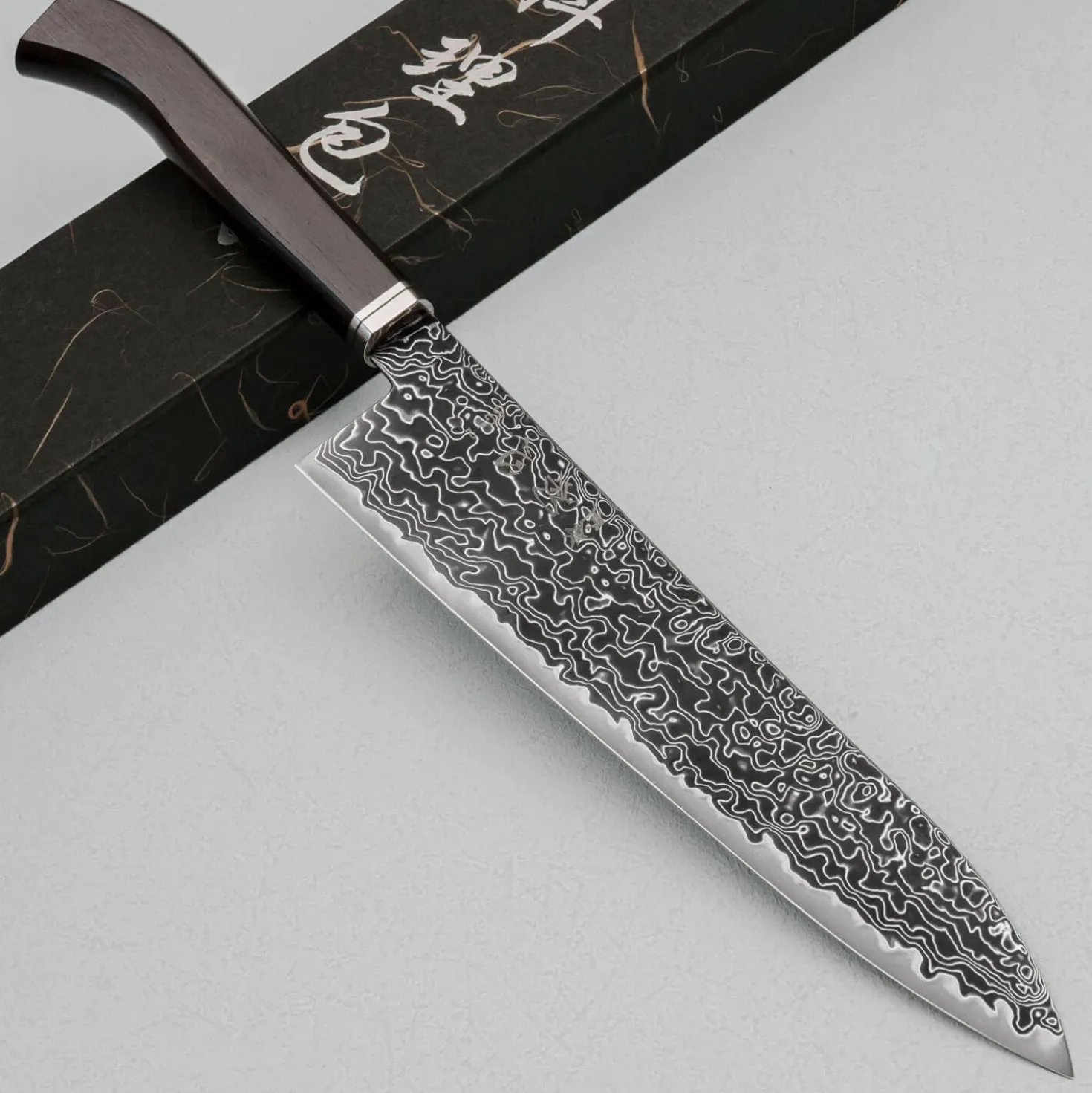Hatsukokoro Ryuhyo Kurozome SG2 Damast Curved Ebony Gyuto 21 cm