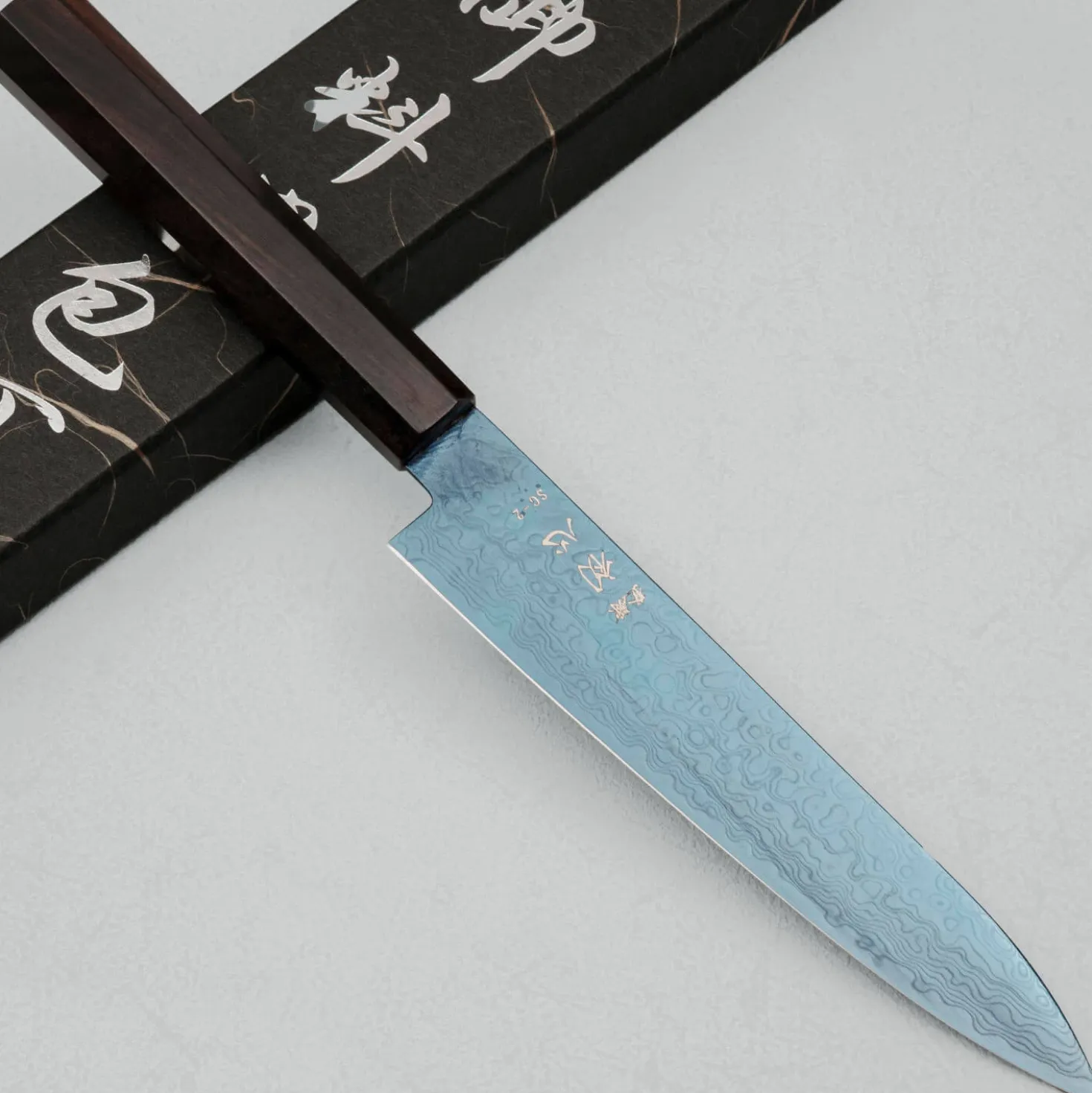 Hatsukokoro Ryuhyo SG2 Damast Ebony Blue Coating Petty 15 cm