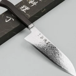Hatsukokoro Ryuhyo SG2 Damast Curved Ebony Santoku 18 cm