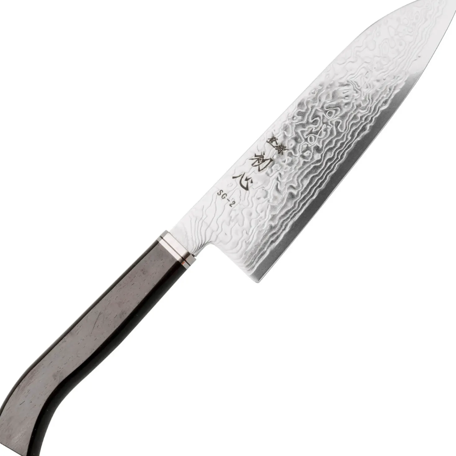 Hatsukokoro Ryuhyo SG2 Damast Curved Ebony Santoku 18 cm
