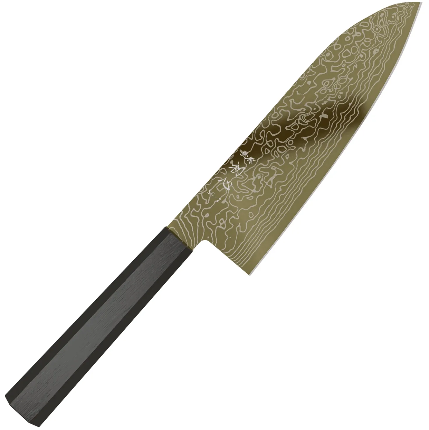 Hatsukokoro Ryuhyo SG2 Damast Ebony Gold Coating Santoku 18 cm
