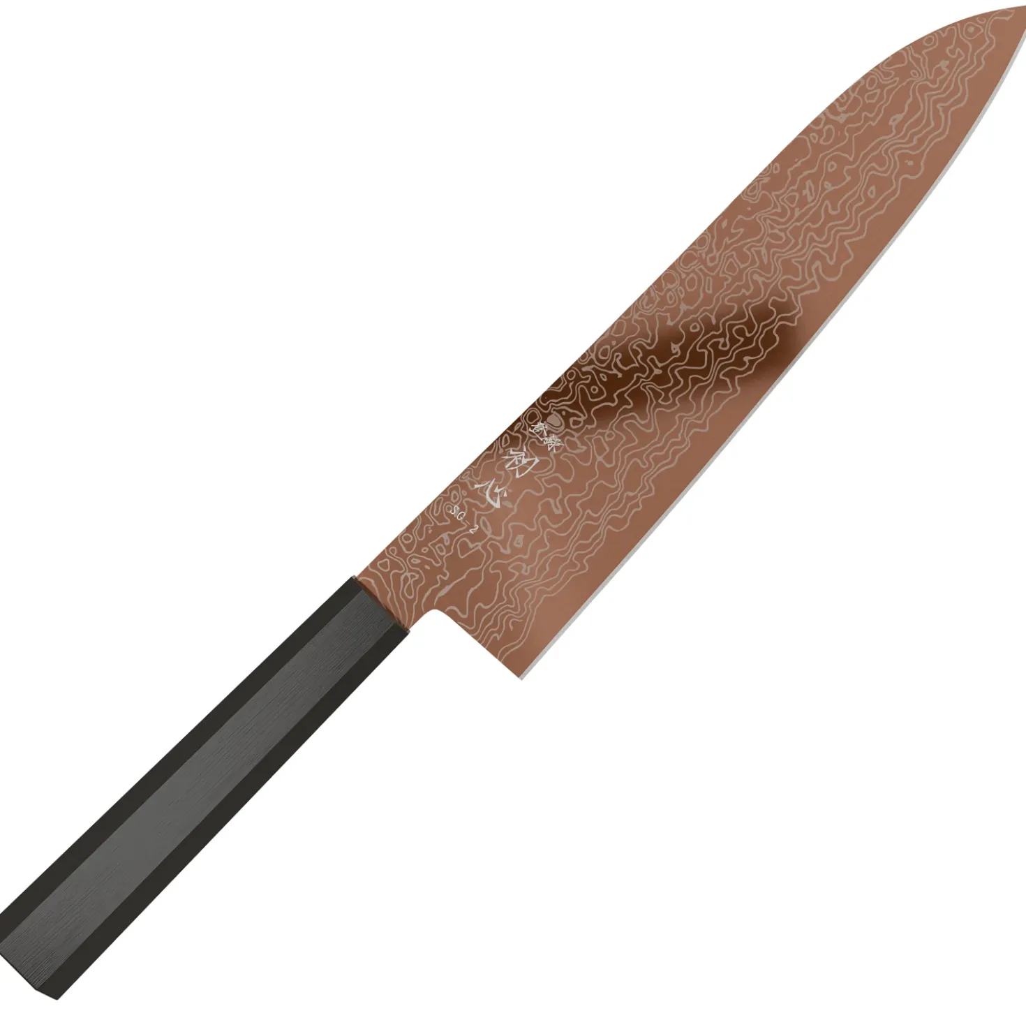 Hatsukokoro Ryuhyo SG2 Damast Ebony Brown Coating Gyuto 21 cm