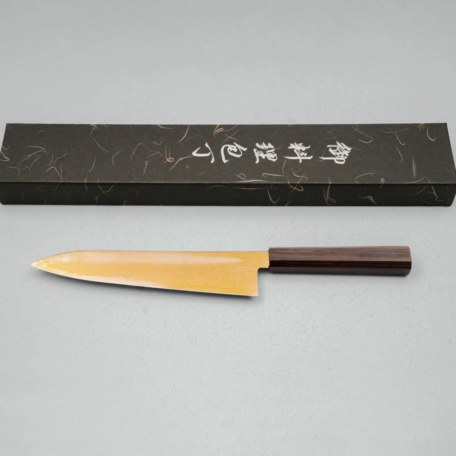 Hatsukokoro Ryuhyo SG2 Damast Ebony Brown Coating Gyuto 21 cm