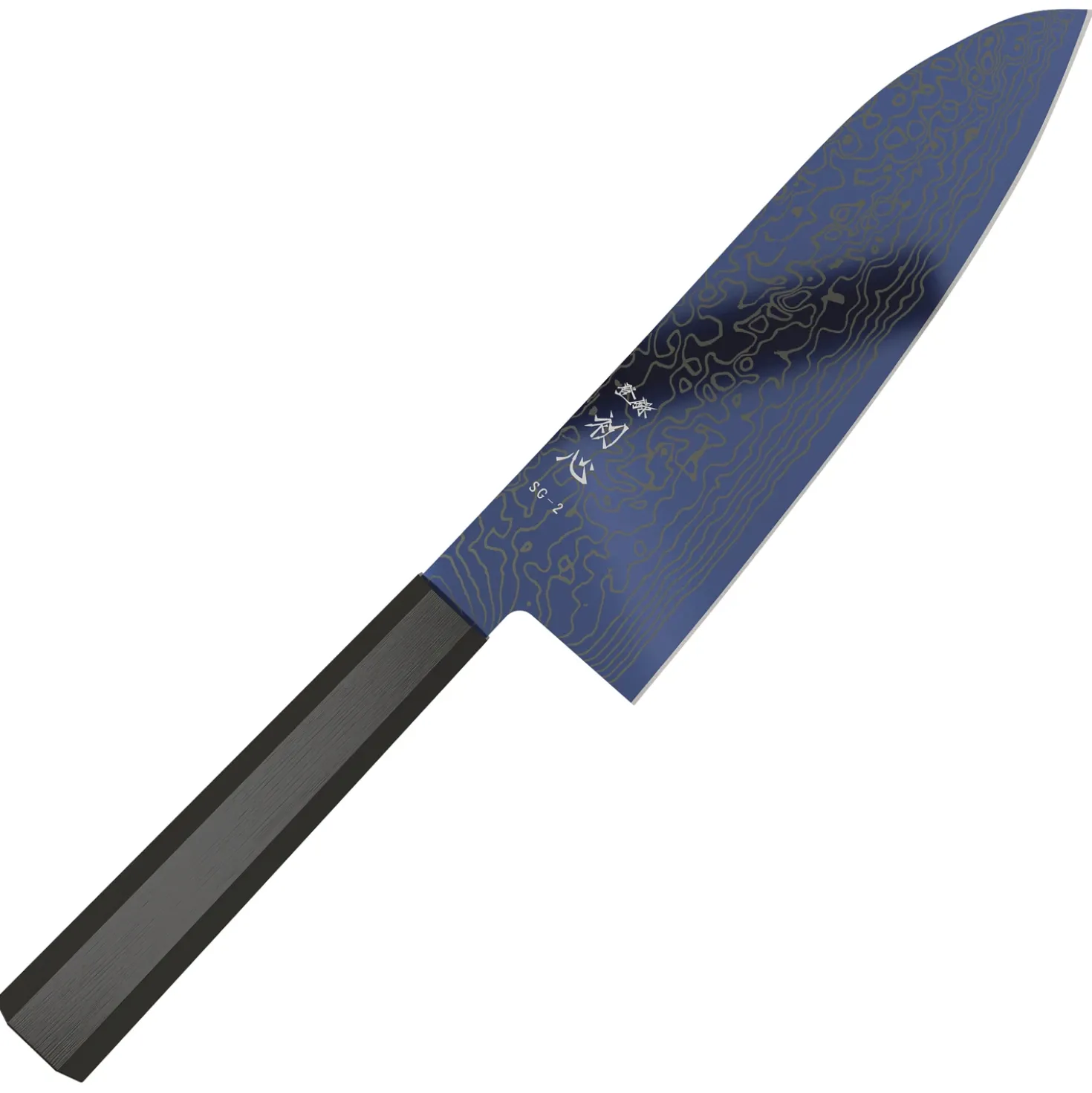 Hatsukokoro Ryuhyo SG2 Damast Ebony Blue Coating Santoku 18 cm