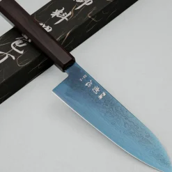 Hatsukokoro Ryuhyo SG2 Damast Ebony Blue Coating Santoku 18 cm