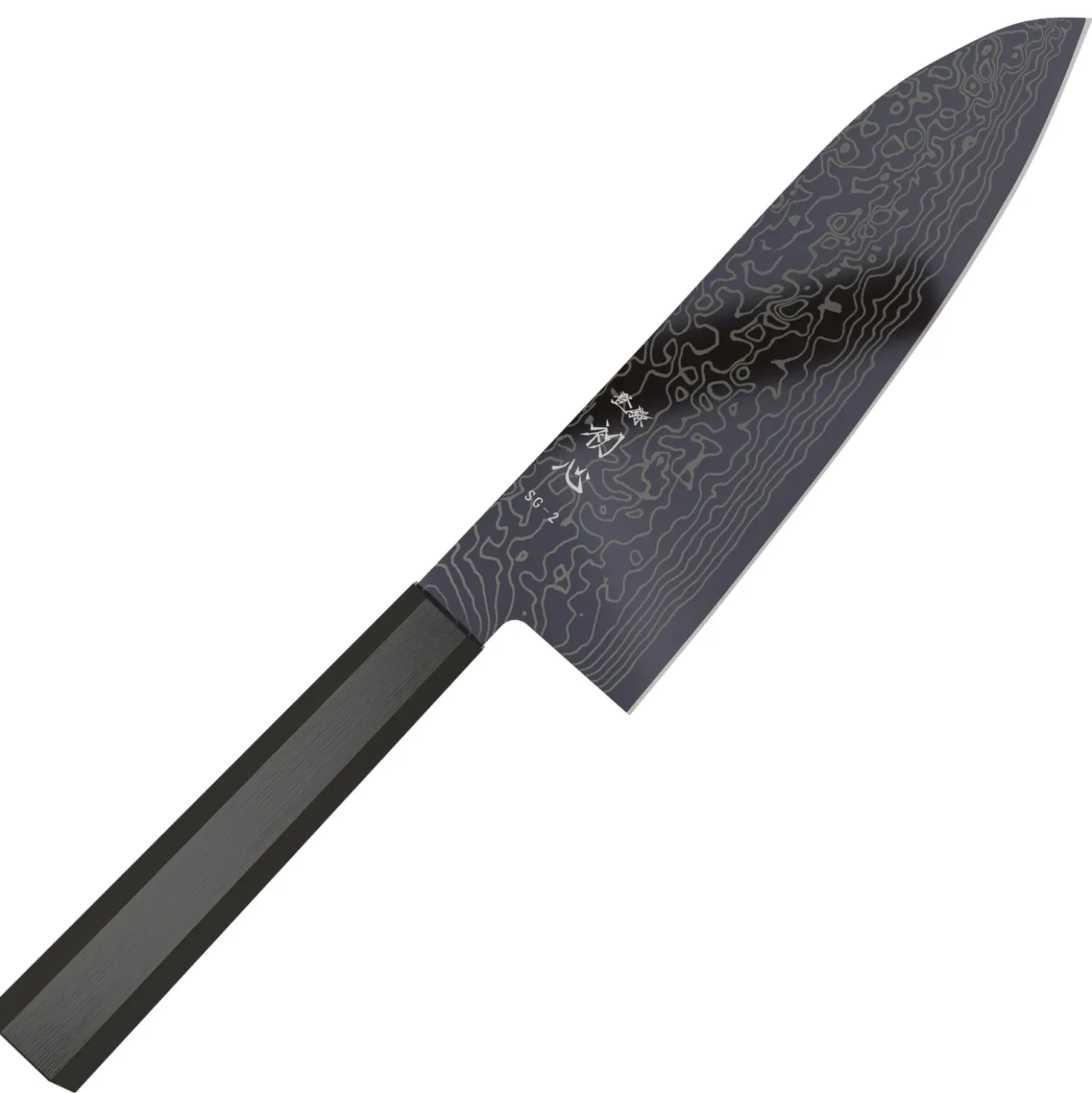 Hatsukokoro Ryuhyo SG2 Damast Ebony Black Coating Santoku 18 cm