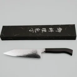Hatsukokoro Ryuhyo SG2 Damast Curved Ebony Bunka 18 cm