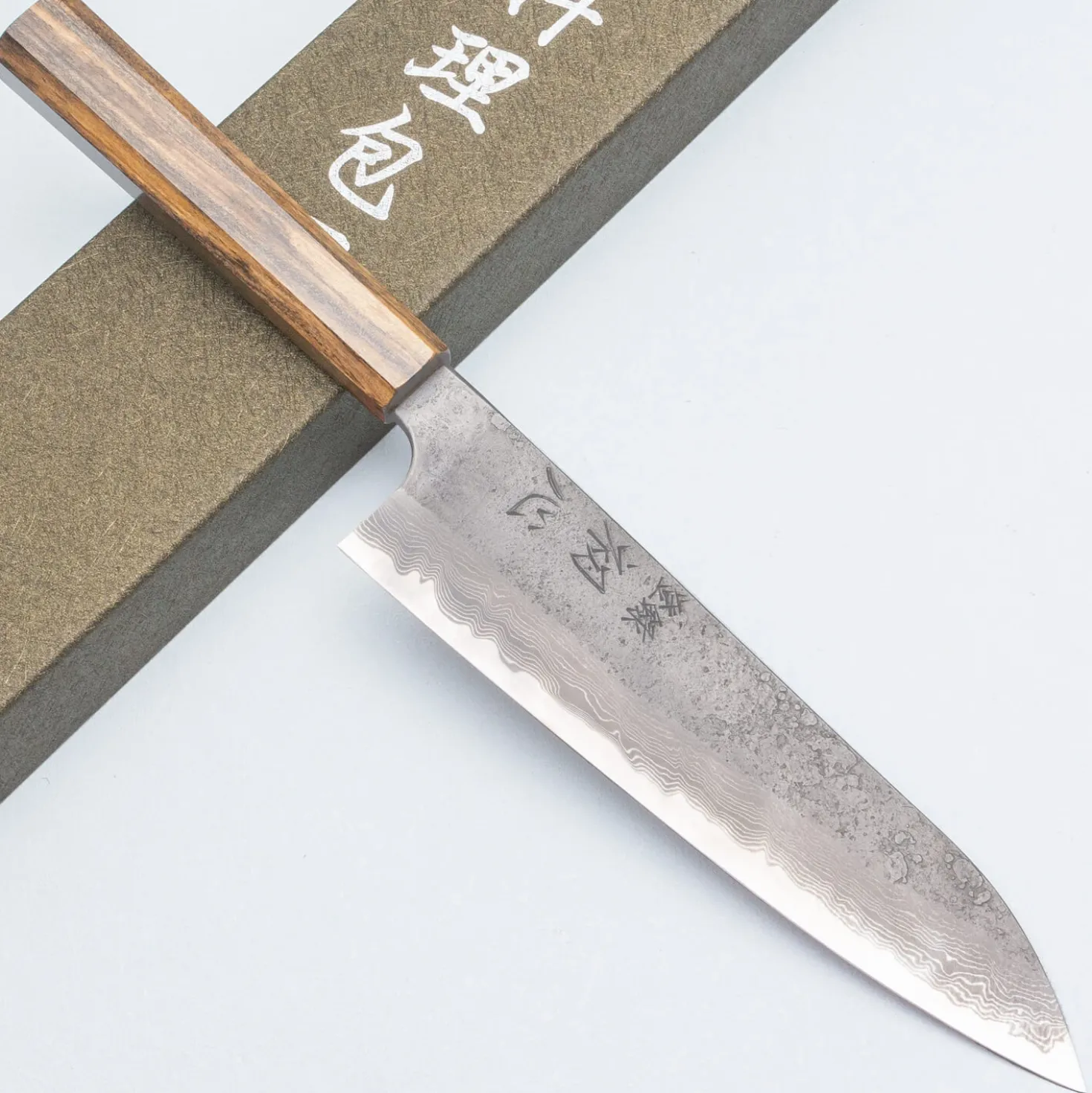 Hatsukokoro Ryusui Aogami 2 Nashiji Damast Bubinga Gyuto 21