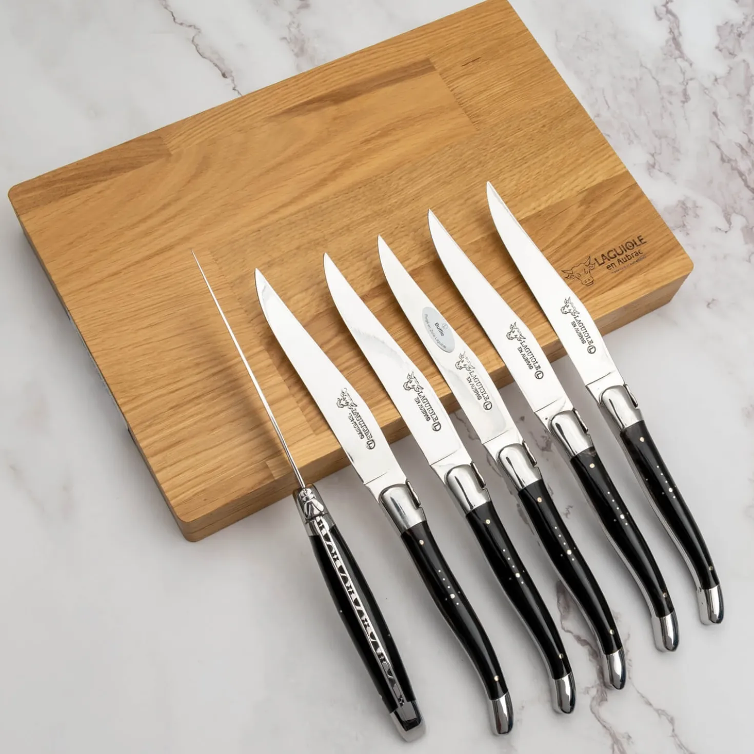 Laguiole en Aubrac Steakmessenset Buffelhoorn 6 delig