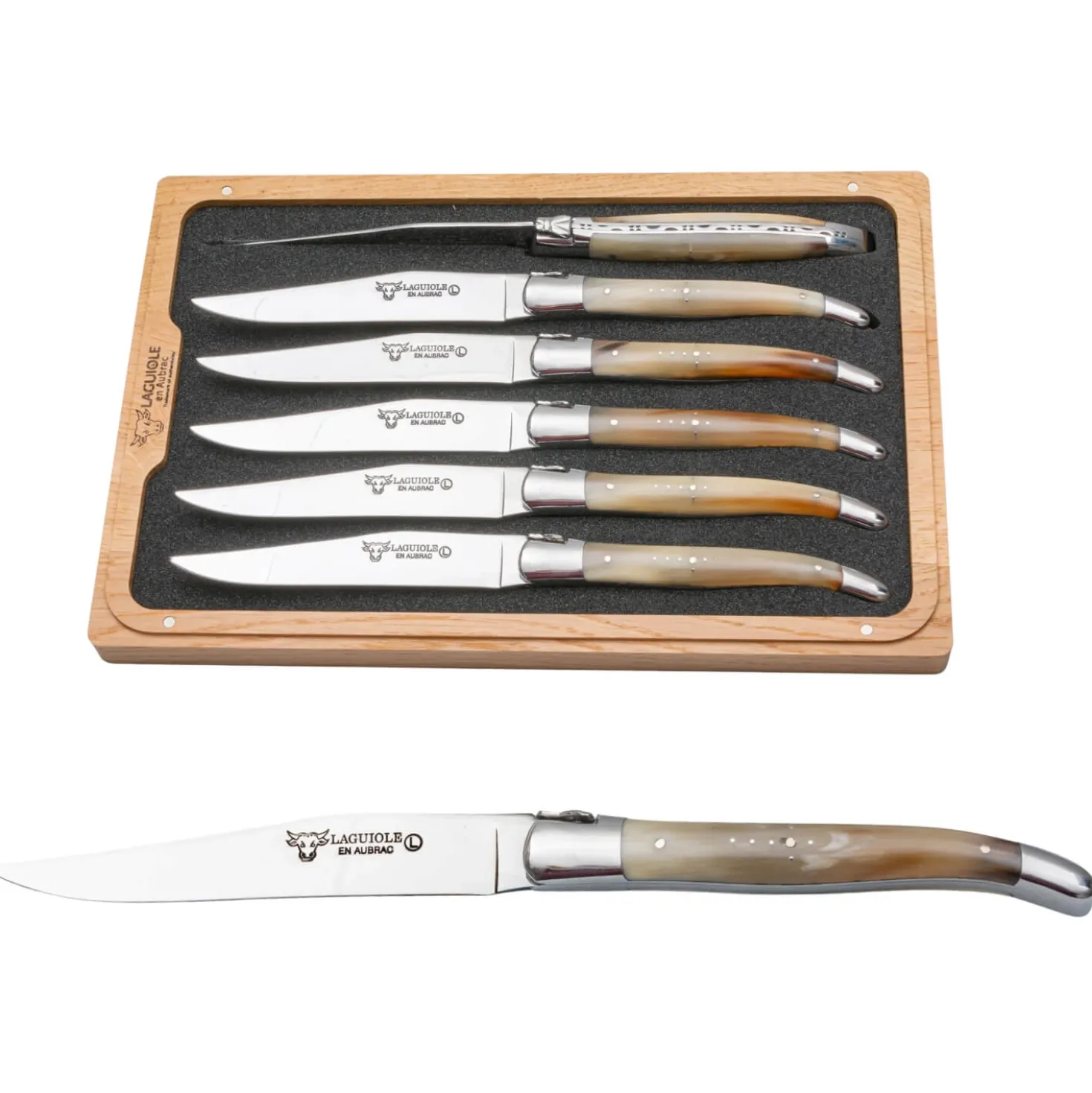 Laguiole en Aubrac Steakmessenset Hoorn 6 delig