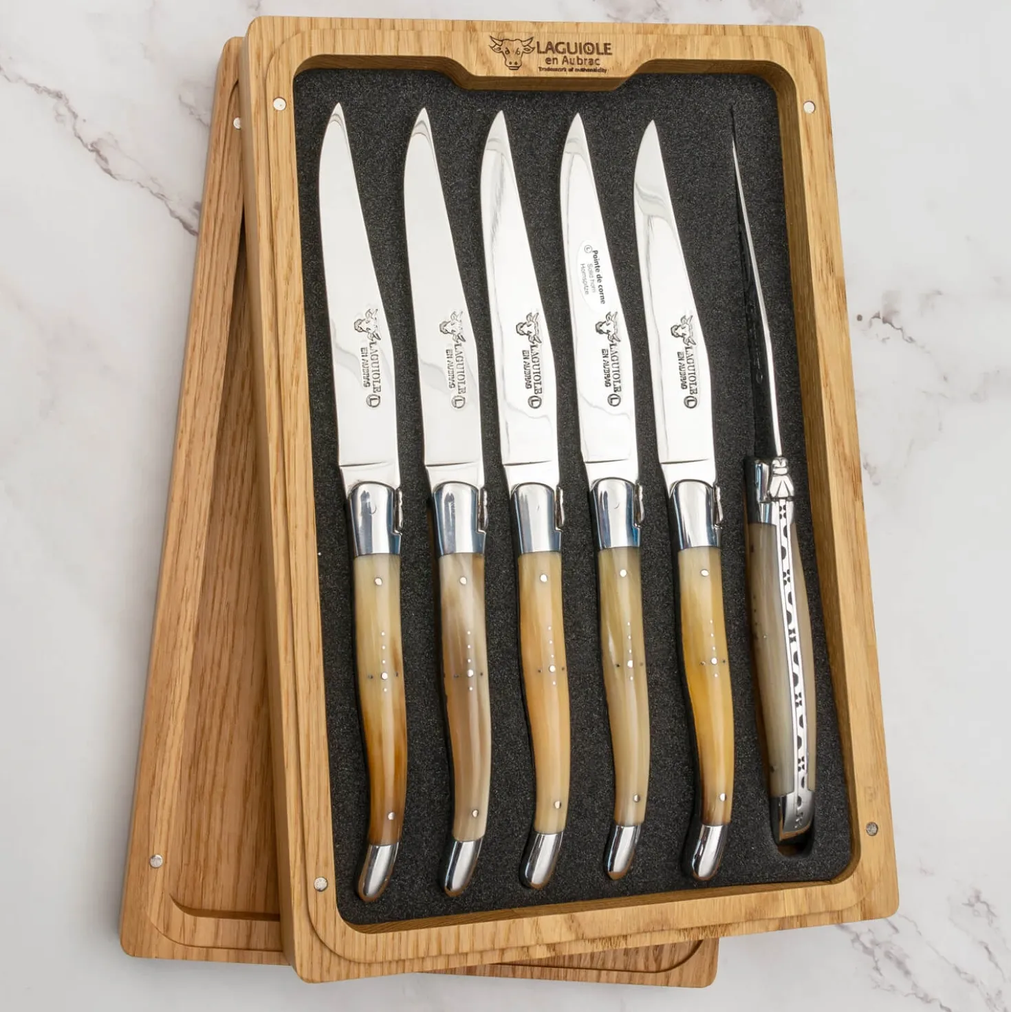 Laguiole en Aubrac Steakmessenset Hoorn 6 delig
