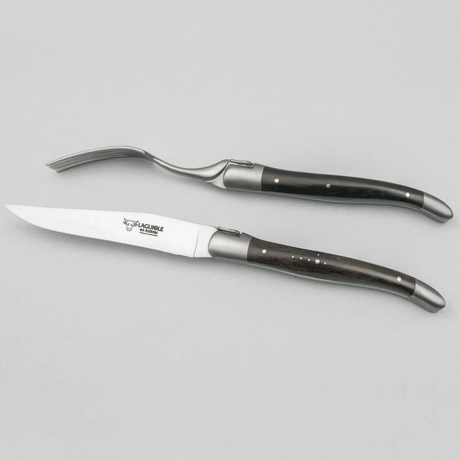 Laguiole en Aubrac Steakmessen en vorkenset Ebbenhout 4 delig