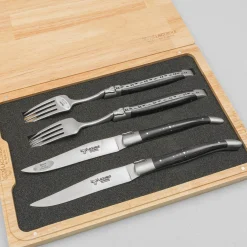 Laguiole en Aubrac Steakmessen en vorkenset Ebbenhout 4 delig