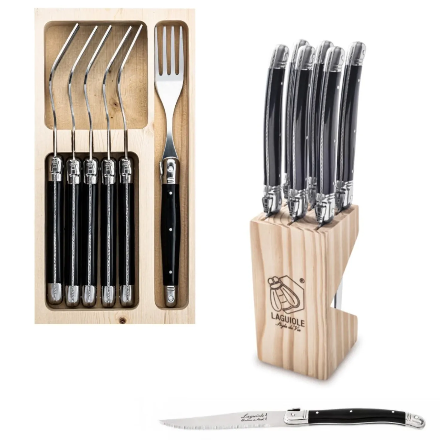 Laguiole Style de Vie Premium Line Steakmessen & Vorken Zwart