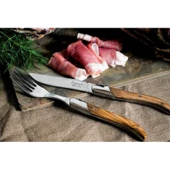 Laguiole Style de Vie Steakmessen En Vorkenset Luxury Line Olijfhout