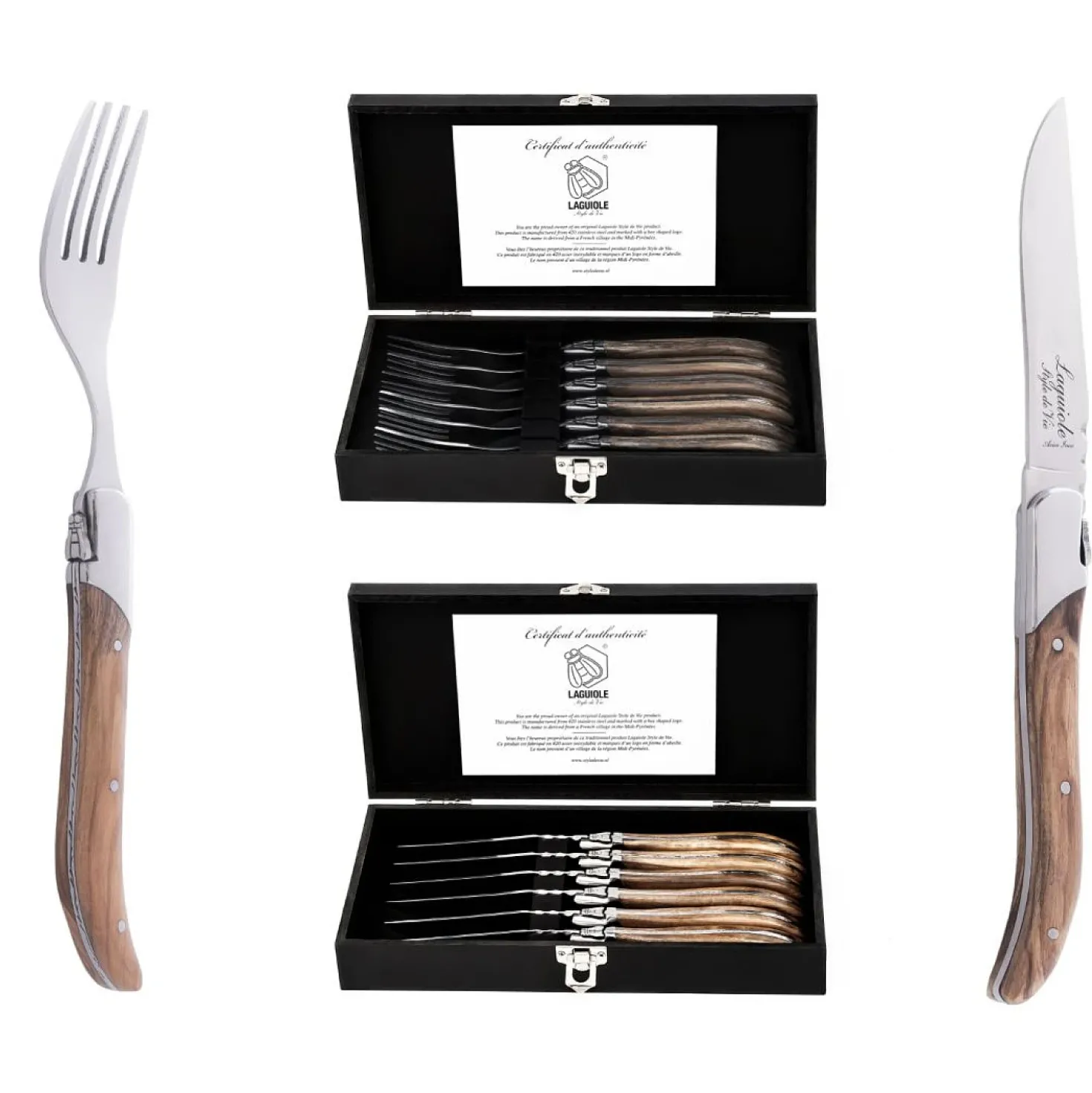 Laguiole Style de Vie Steakmessen En Vorkenset Luxury Line Olijfhout