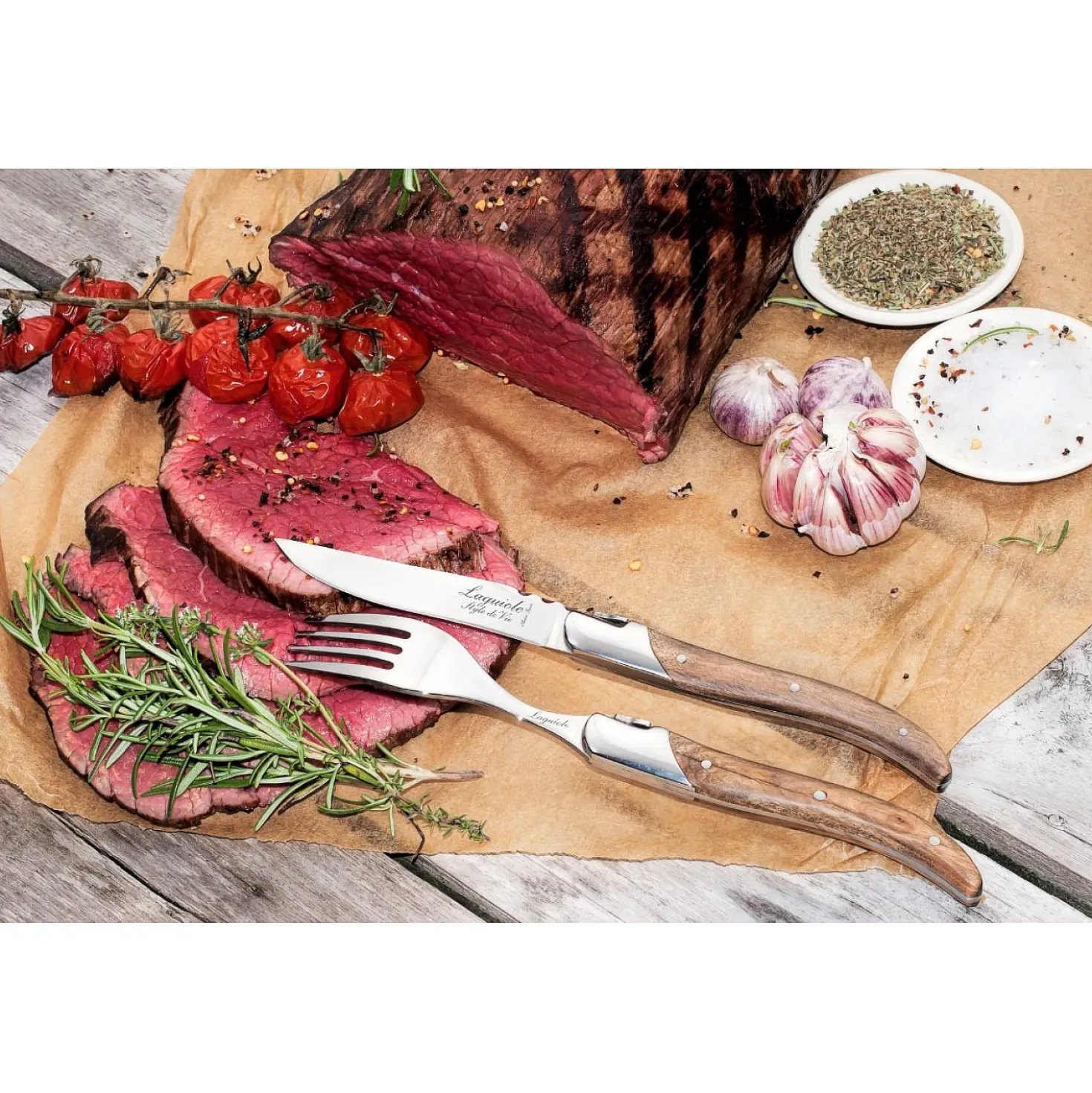 Laguiole Style de Vie Steakmessen En Vorkenset Luxury Line Olijfhout