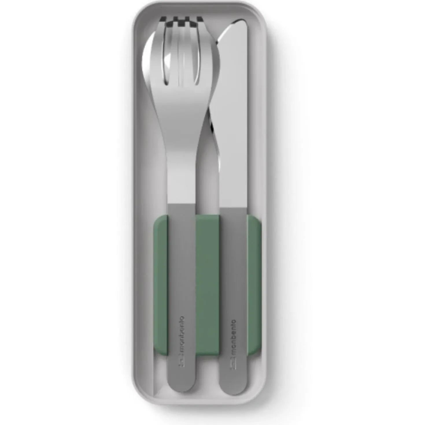 Monbento RVS Pocket Bestek Slim Box • Natural Green