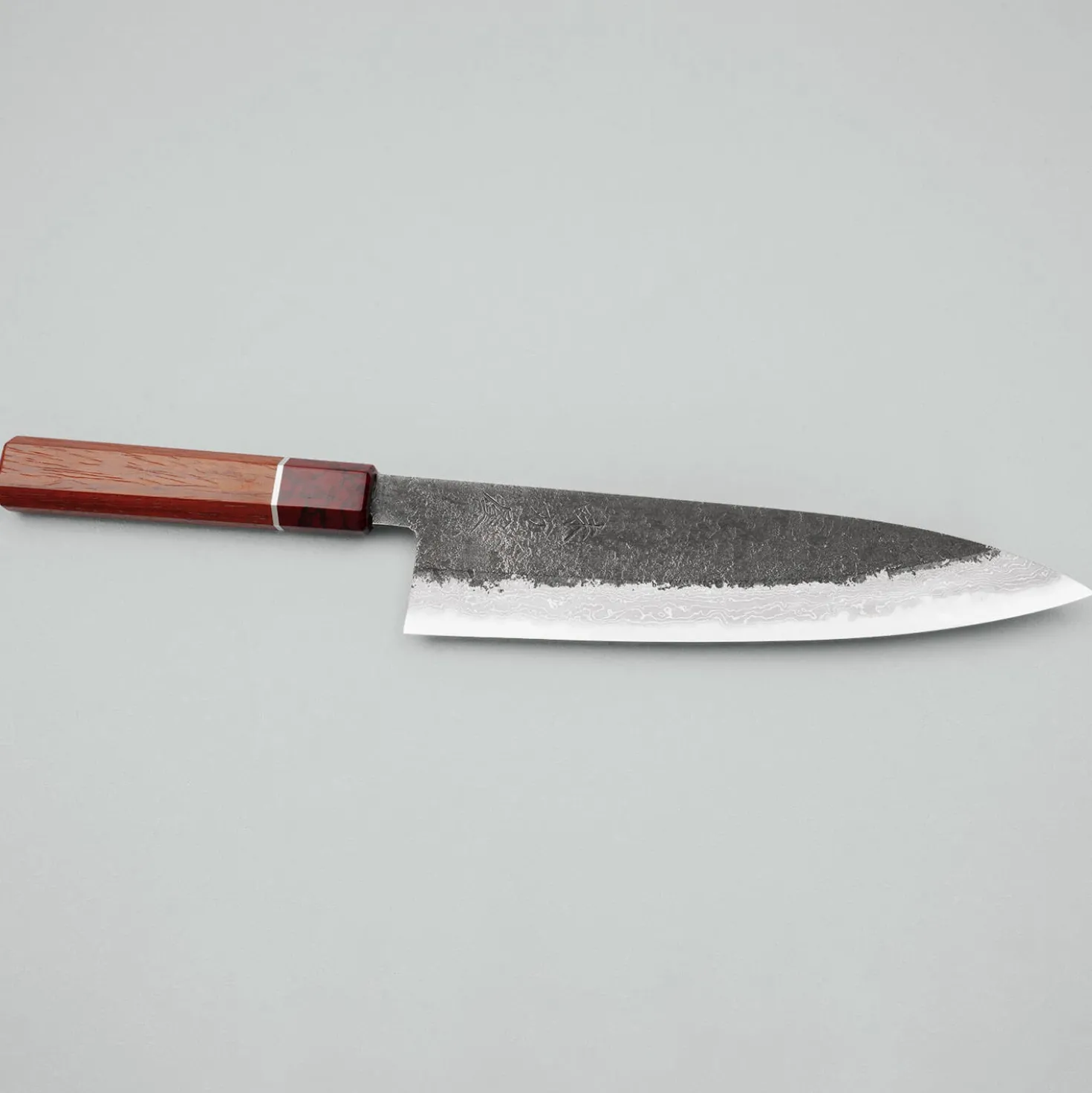 Mutsumi Hinoura Shirogami #2 Kurouchi Damast Padouk Gyuto 21 cm