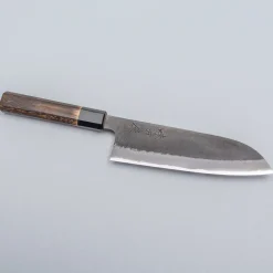 Mutsumi Hinoura Shirogami Kurouchi Nashiji Santoku 18 cm