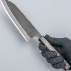 Mutsumi Hinoura Shirogami Kurouchi Nashiji Santoku 18 cm