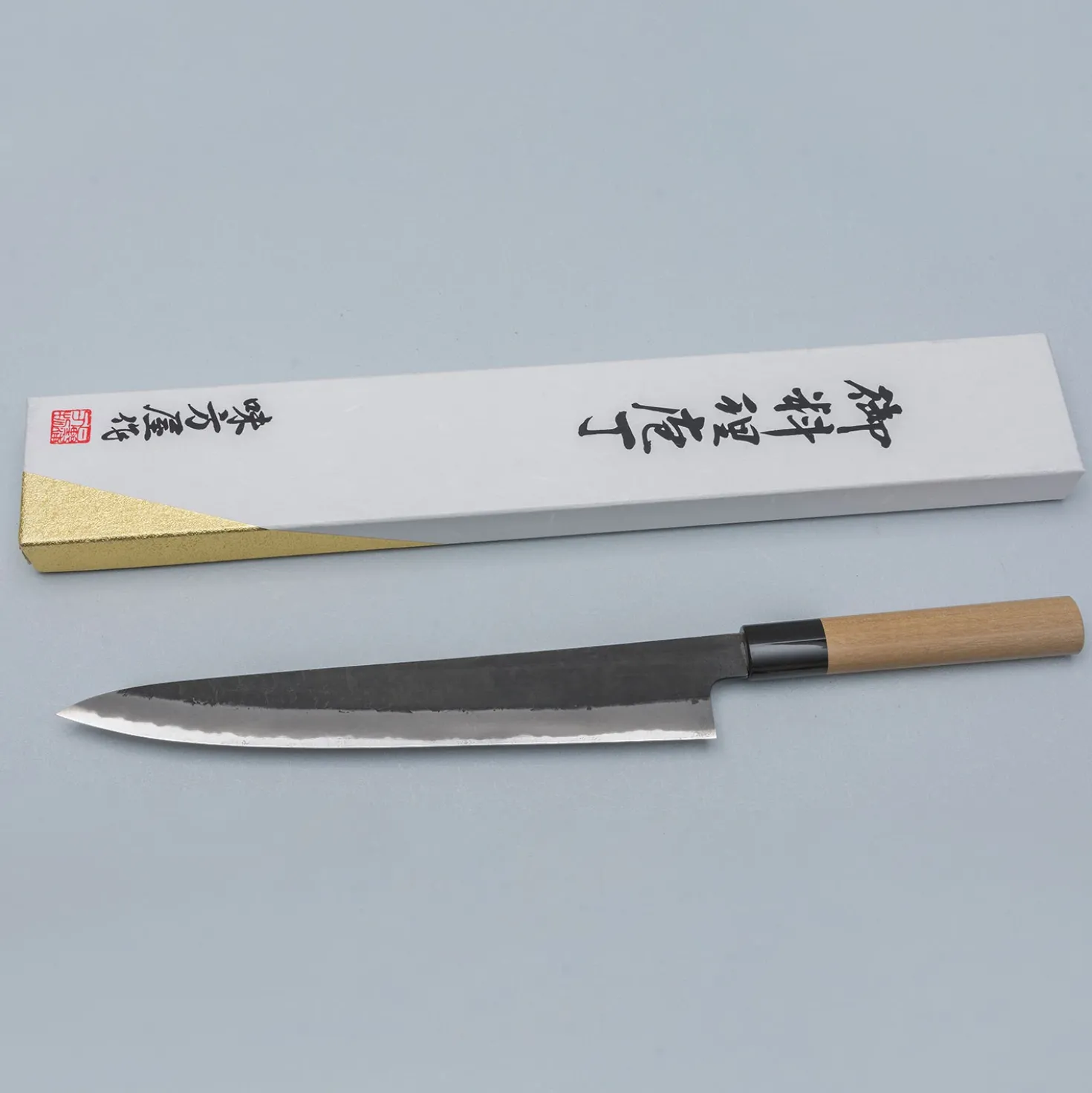 Mutsumi Hinoura Shirogami Kurouchi Magnolia Sujihiki 24 cm