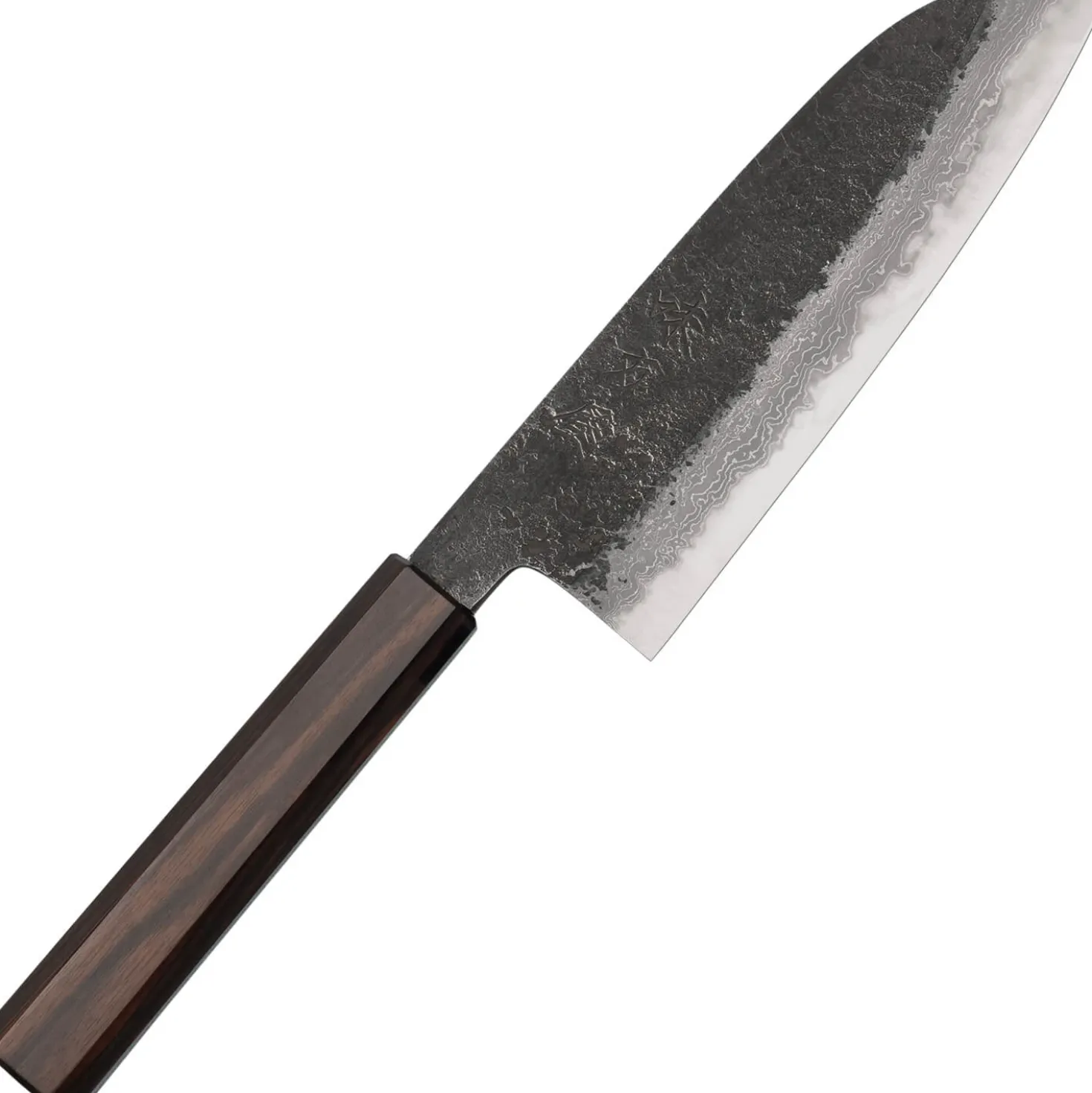 Mutsumi Hinoura Shirogami #2 Kurouchi Damast Santoku 17 cm