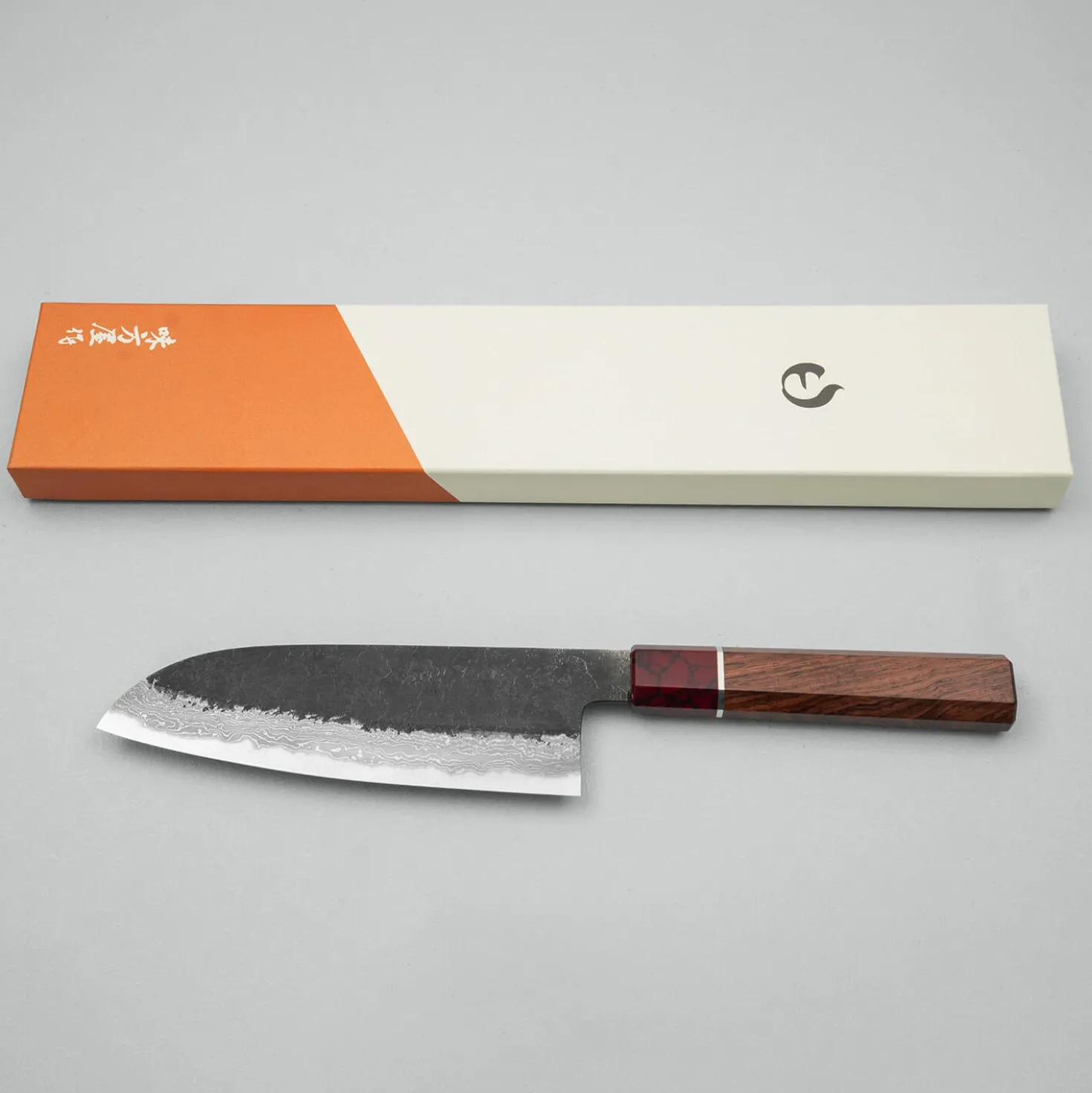 Mutsumi Hinoura Shirogami #2 Kurouchi Damast Padouk Santoku 17 cm