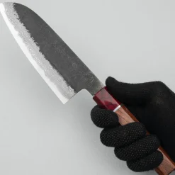 Mutsumi Hinoura Shirogami #2 Kurouchi Damast Padouk Santoku 17 cm