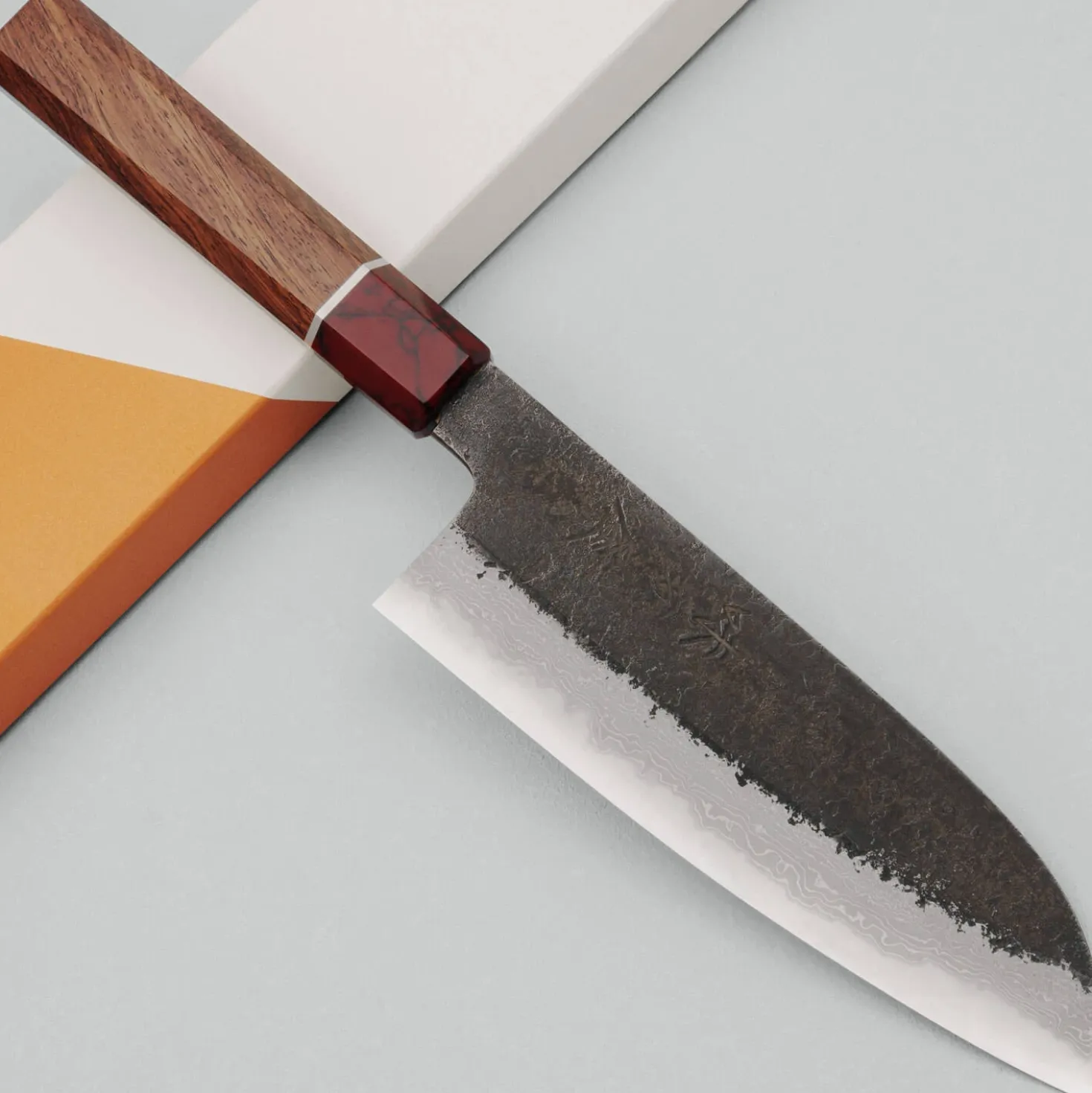 Mutsumi Hinoura Shirogami #2 Kurouchi Damast Padouk Santoku 17 cm