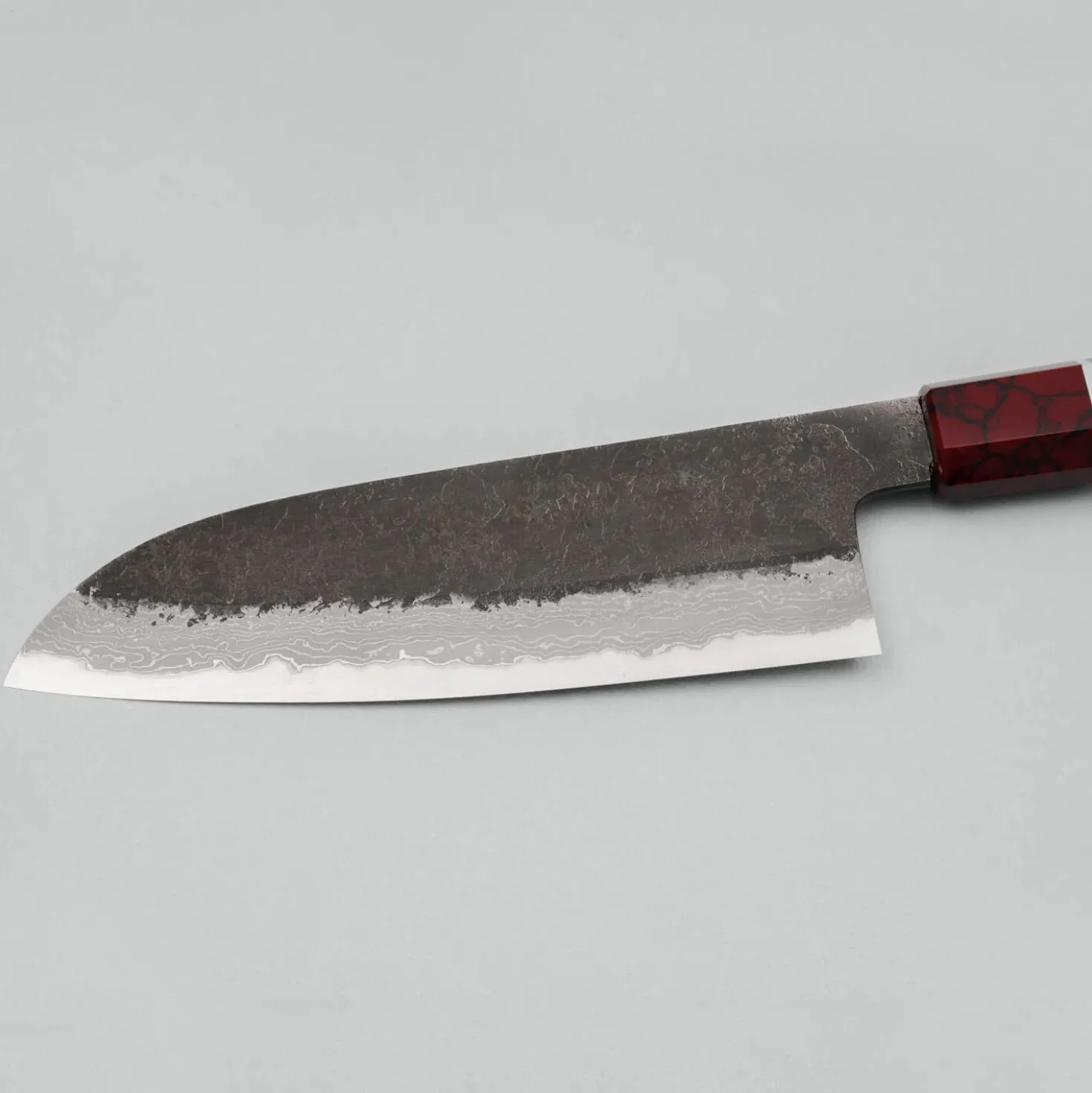 Mutsumi Hinoura Shirogami #2 Kurouchi Damast Padouk Santoku 17 cm