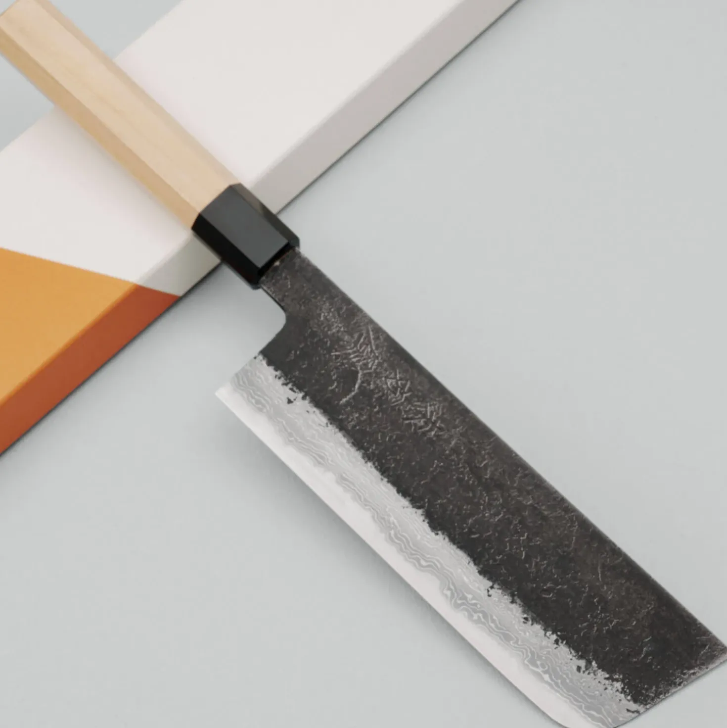 Mutsumi Hinoura Shirogami #2 Kurouchi Damast Nakiri 16.5 cm