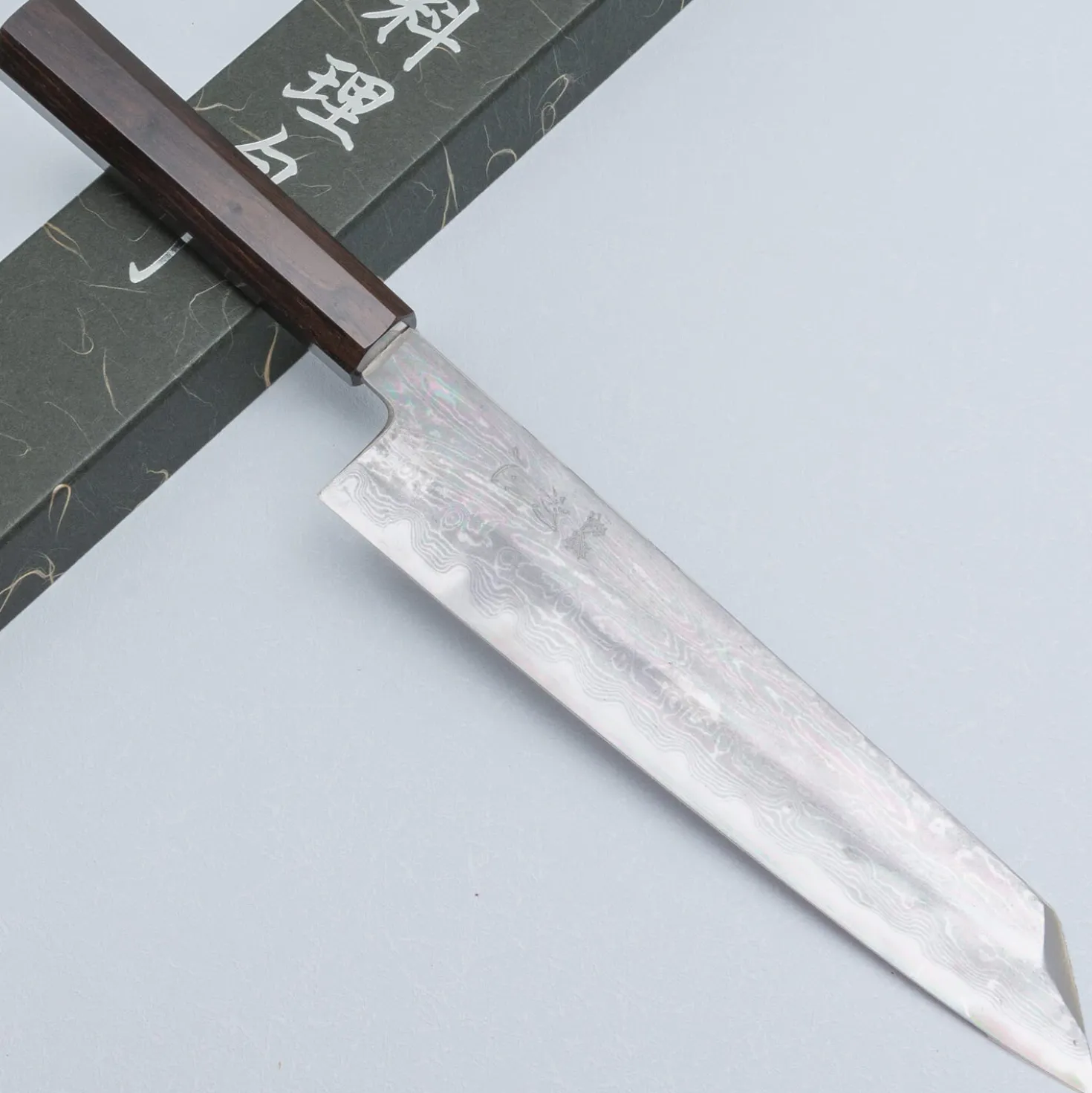 Nakagawa Satoshi Aogami Damast Ebony Kiritsuke 24 cm