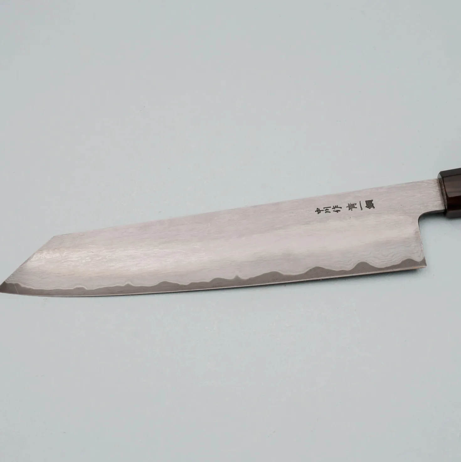 Nakagawa Satoshi Aogami Etched Damast Ebony Horn Kiritsuke 23 cm