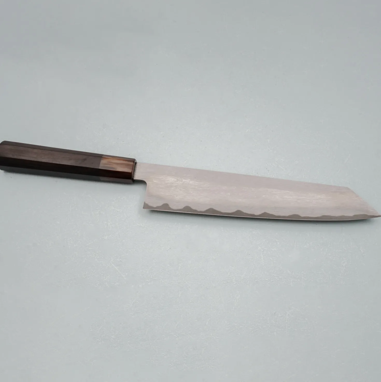 Nakagawa Satoshi Aogami Etched Damast Ebony Horn Kiritsuke 23 cm