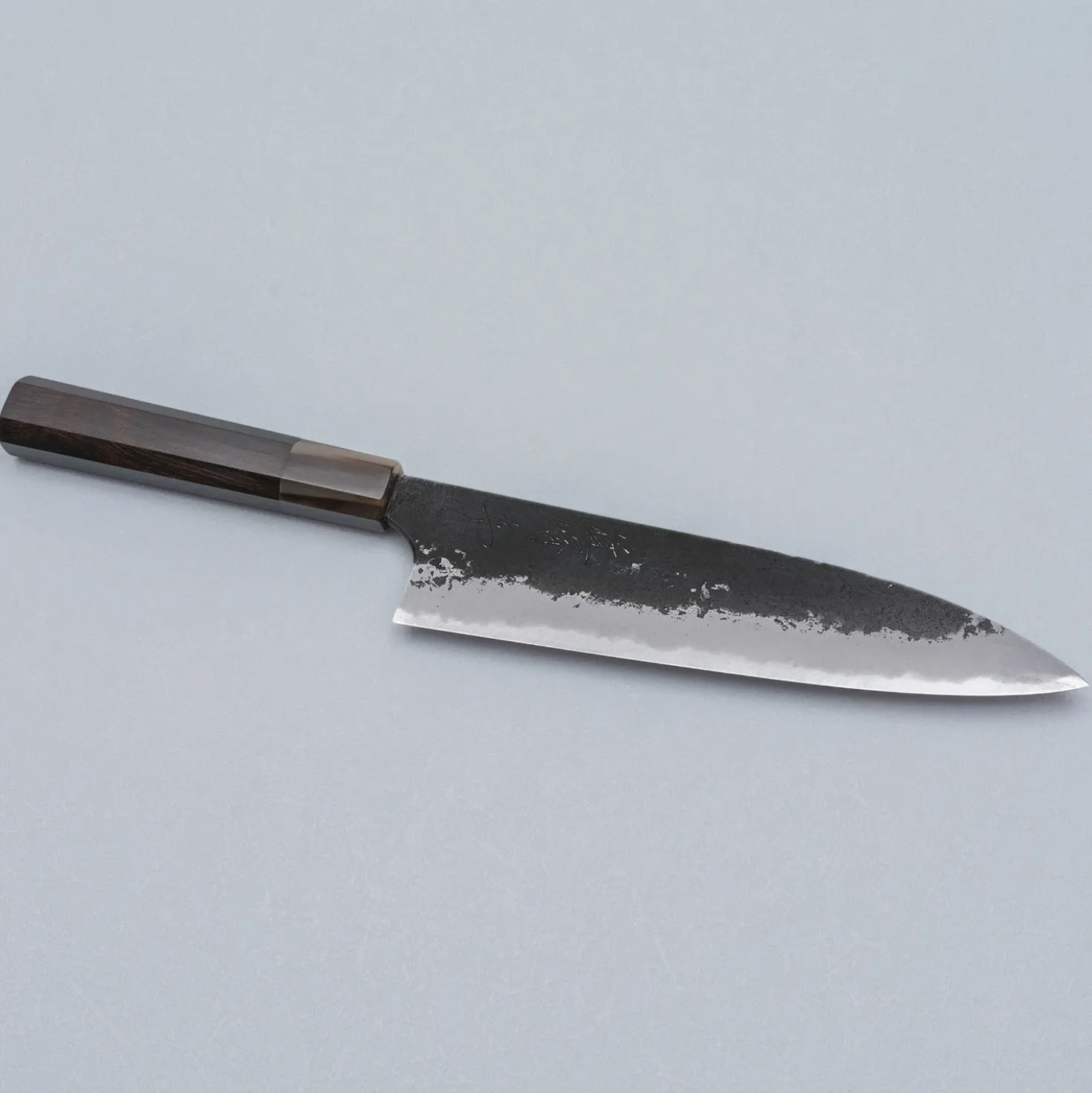 Naoki Mazaki Shirogami #2 Kurouchi African Blackwood Horn Gyuto 21 cm