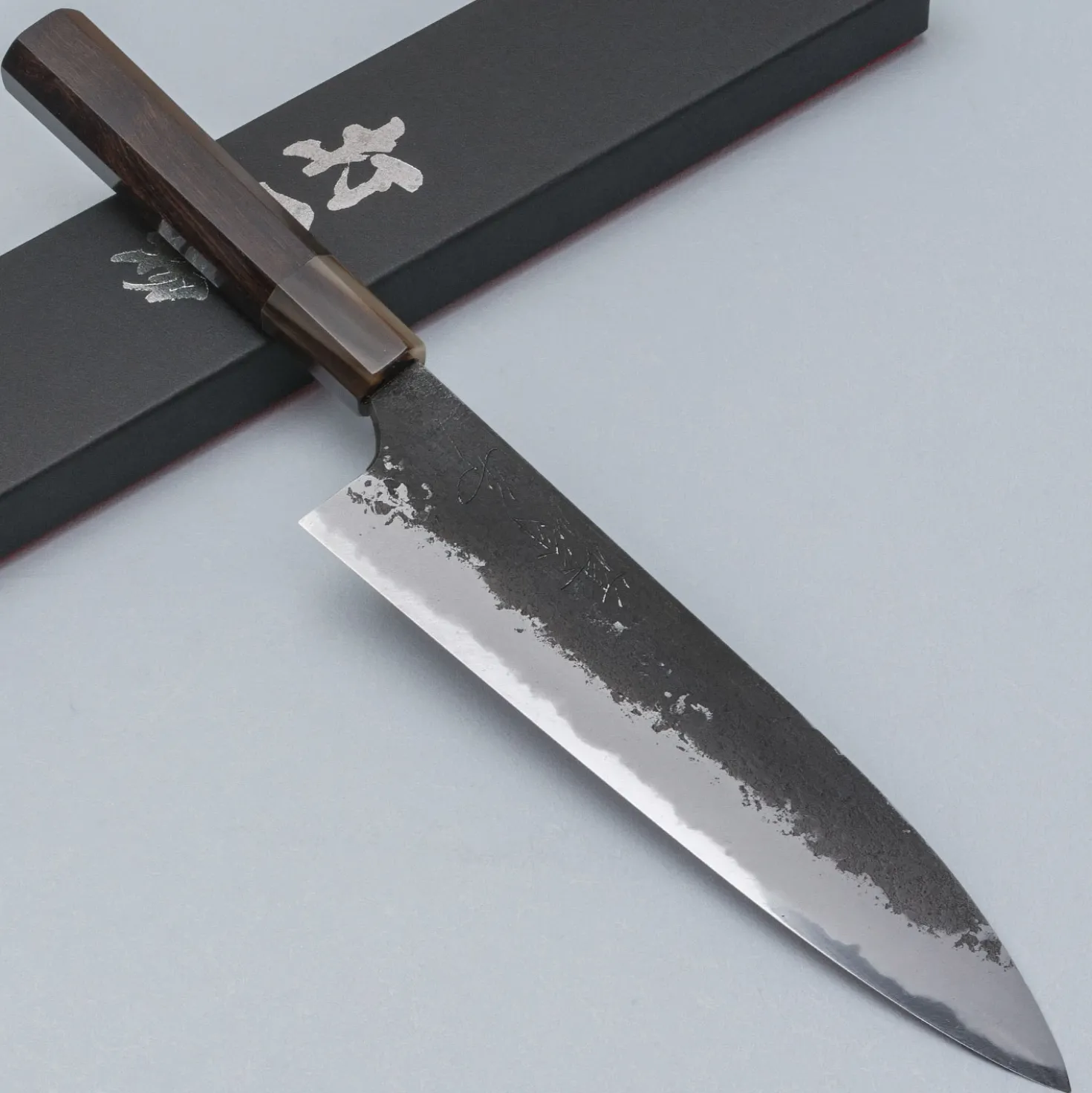 Naoki Mazaki Shirogami #2 Kurouchi African Blackwood Horn Gyuto 21 cm