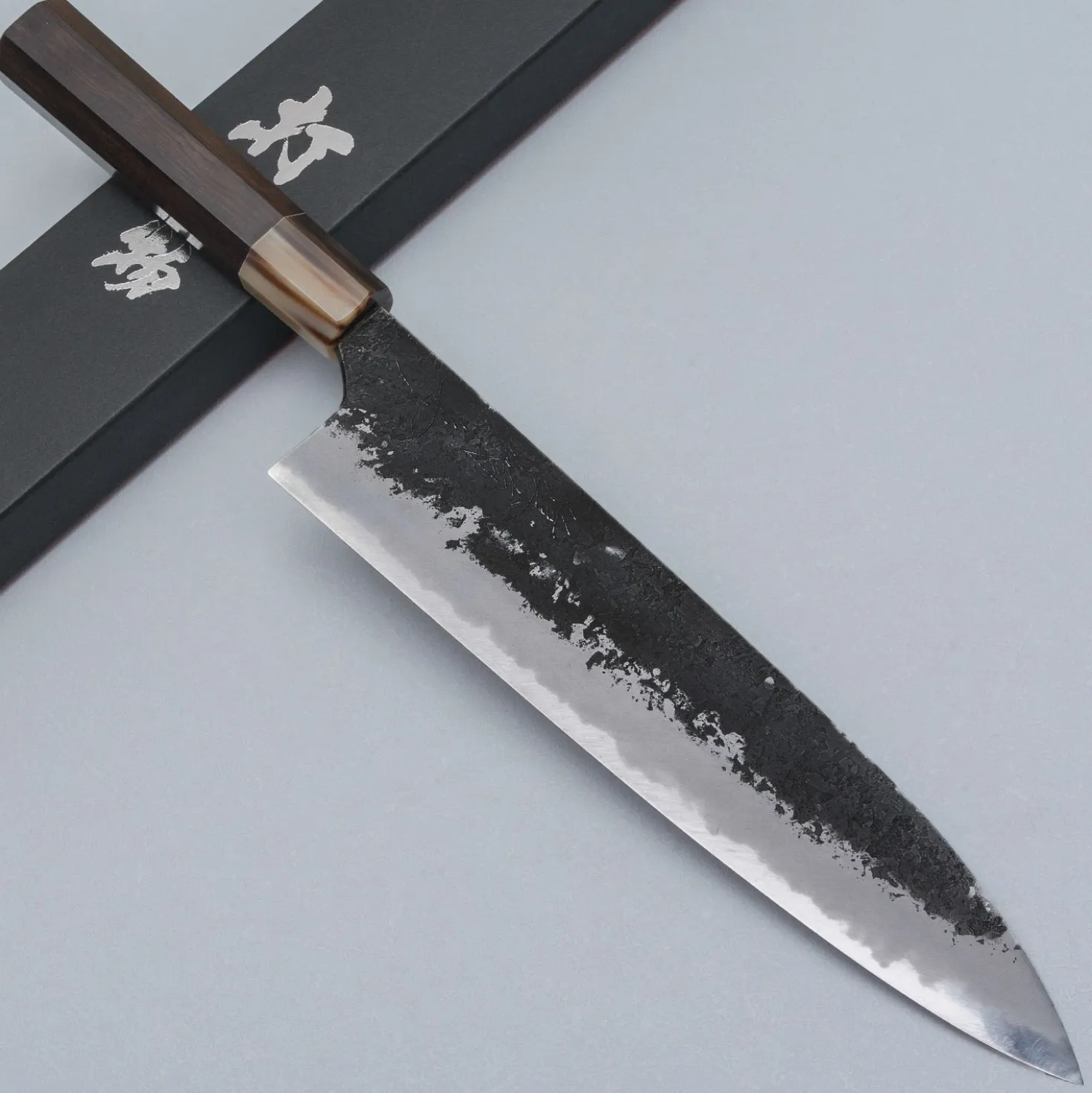 Naoki Mazaki Shirogami #2 Kurouchi African Blackwood Horn Gyuto 24 cm
