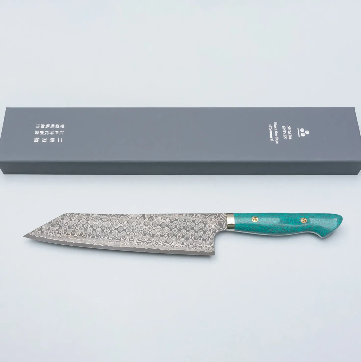 Nigara SG2 Damast Premium Turkoois Kiritsuke 24 cm