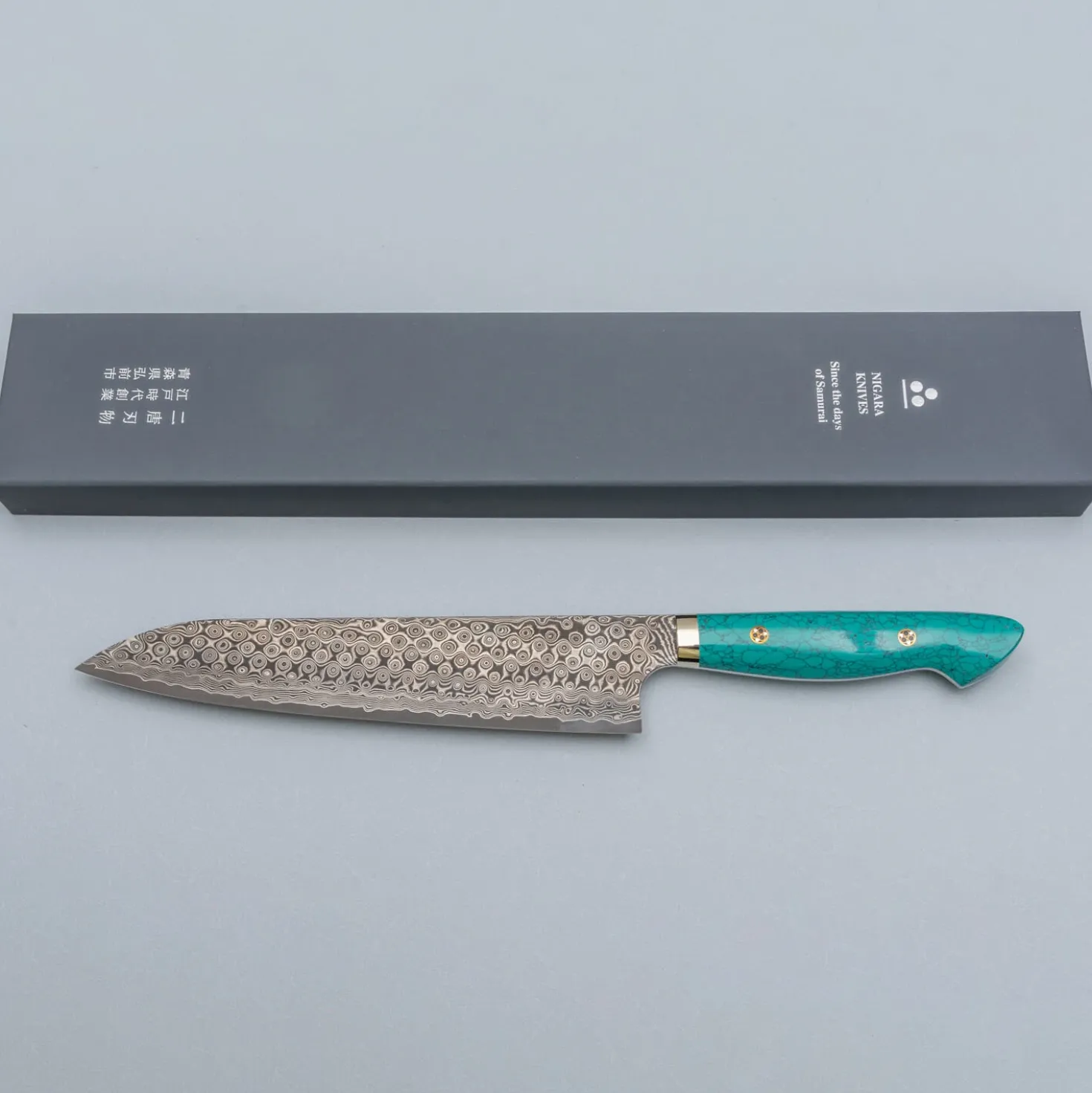 Nigara SG2 Damast Premium Turquoise Gyuto 24 cm