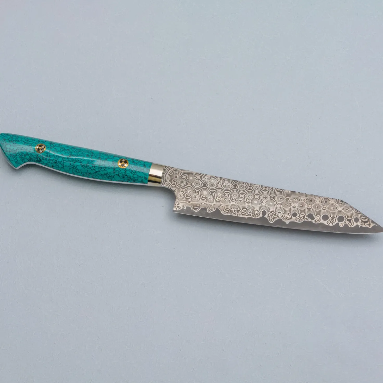 Nigara SG2 Damast Premium Turquoise Kiritsuke Petty 15 cm