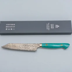 Nigara SG2 Damast Premium Turquoise Kiritsuke Petty 15 cm
