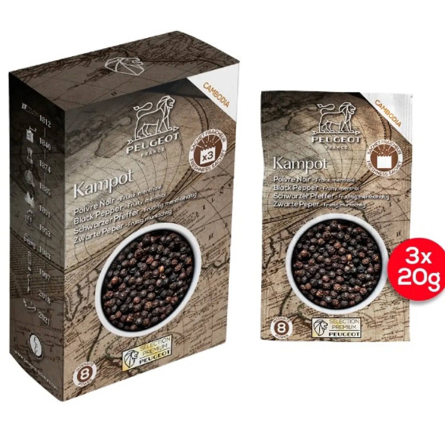 Peugeot Kampot Zwarte Peperkorrels (60 gram)
